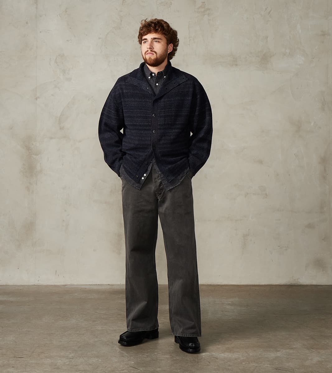 Gradation Trace of Repair High Neck Cardigan - Navy Black