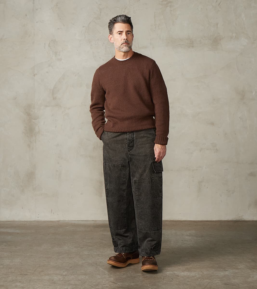 Double Knee Cargo Pants - Supima Cotton Chino Twill - Sumi Ink Dorozome