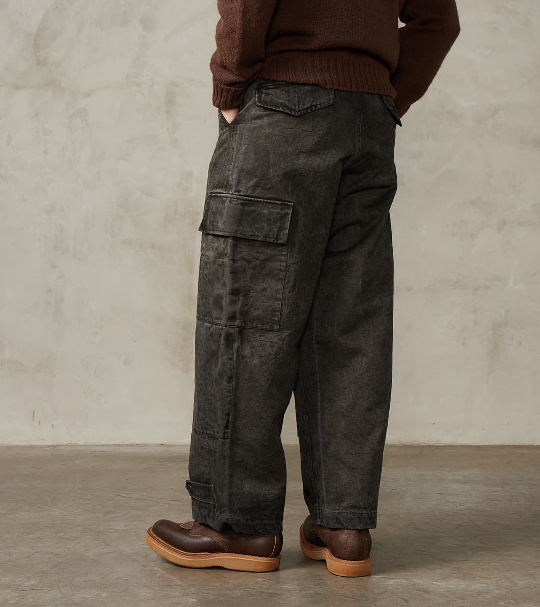 Double Knee Cargo Pants - Supima Cotton Chino Twill - Sumi Ink Dorozome