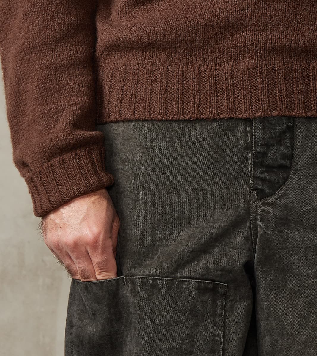 Double Knee Cargo Pants - Supima Cotton Chino Twill - Sumi Ink Dorozome