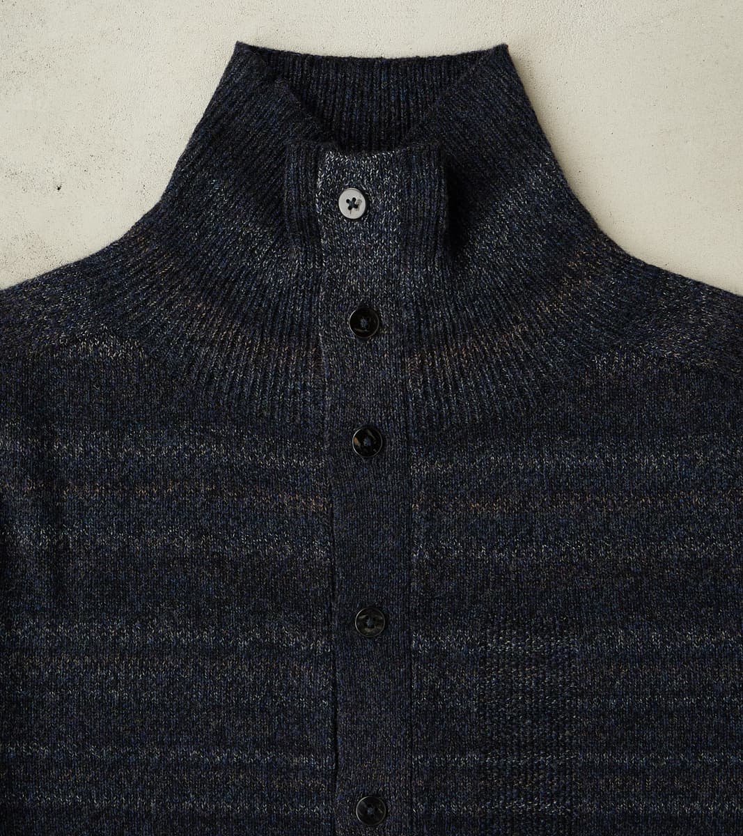 Gradation Trace of Repair High Neck Cardigan - Navy Black