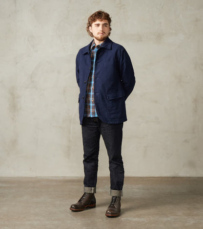 Point Collar Jacket - Garment Dye Cotton Moleskin - Navy