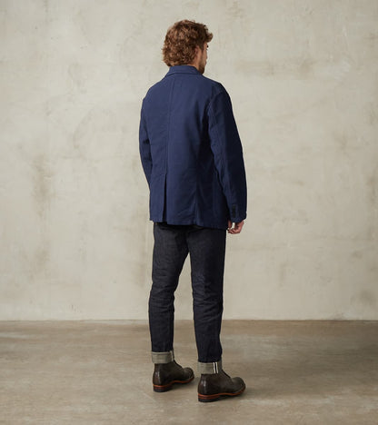 Point Collar Jacket - Garment Dye Cotton Moleskin - Navy