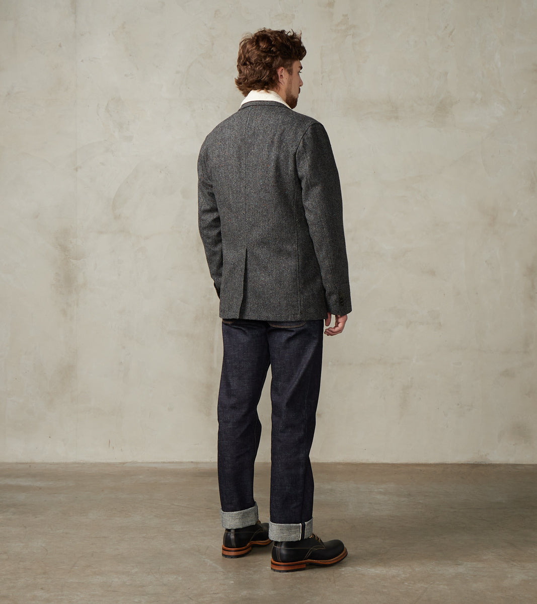 Single Breasted 2-Button Jacket - Neps Virgin Wool Tweed Cloth - Gray
