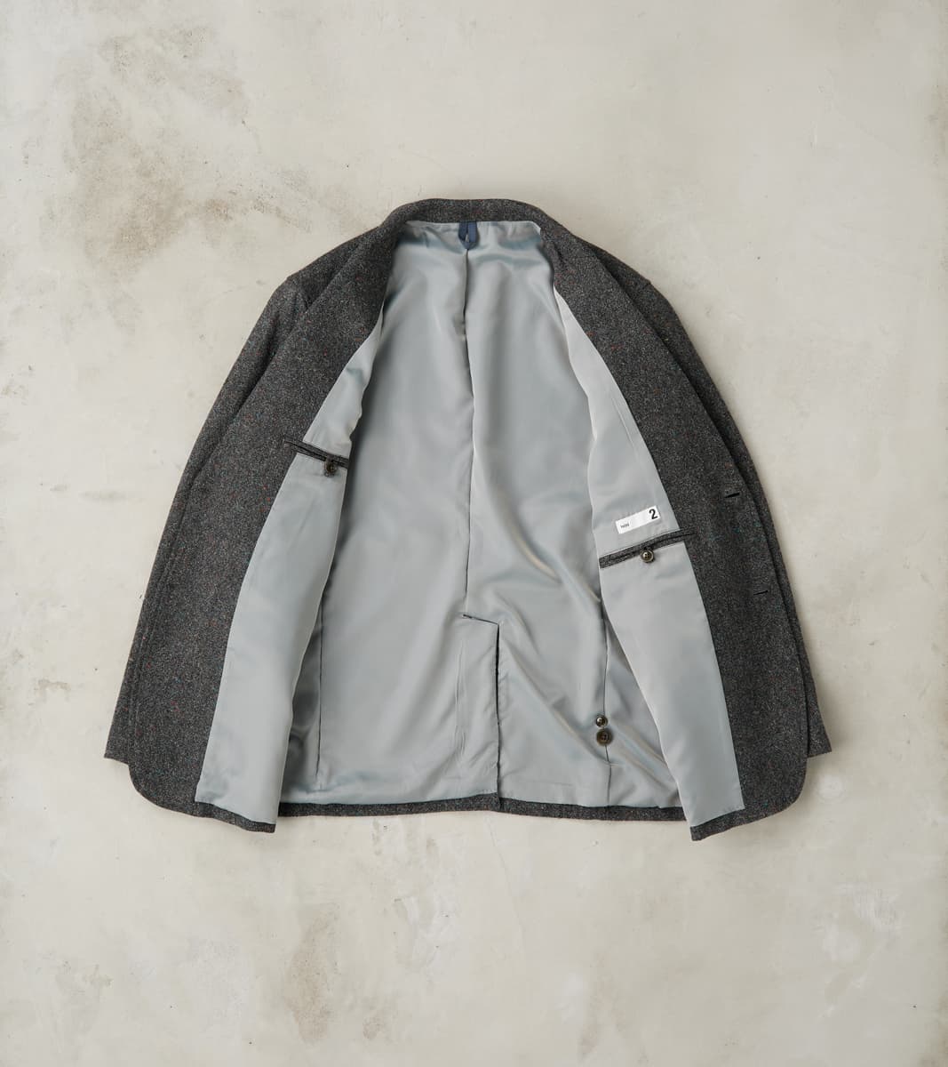 Single Breasted 2-Button Jacket - Neps Virgin Wool Tweed Cloth - Gray