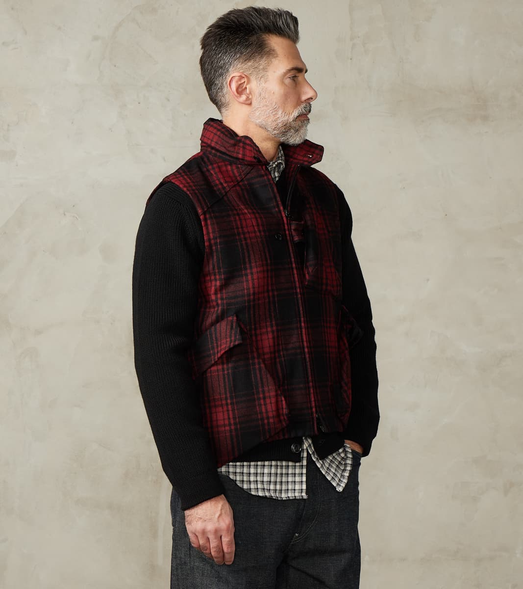 ts(s) Messenger Vest - Buffalo Plaid Wool - Red