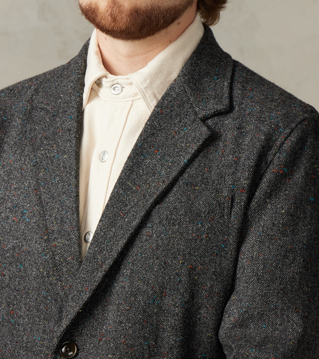 Single Breasted 2-Button Jacket - Neps Virgin Wool Tweed Cloth - Gray