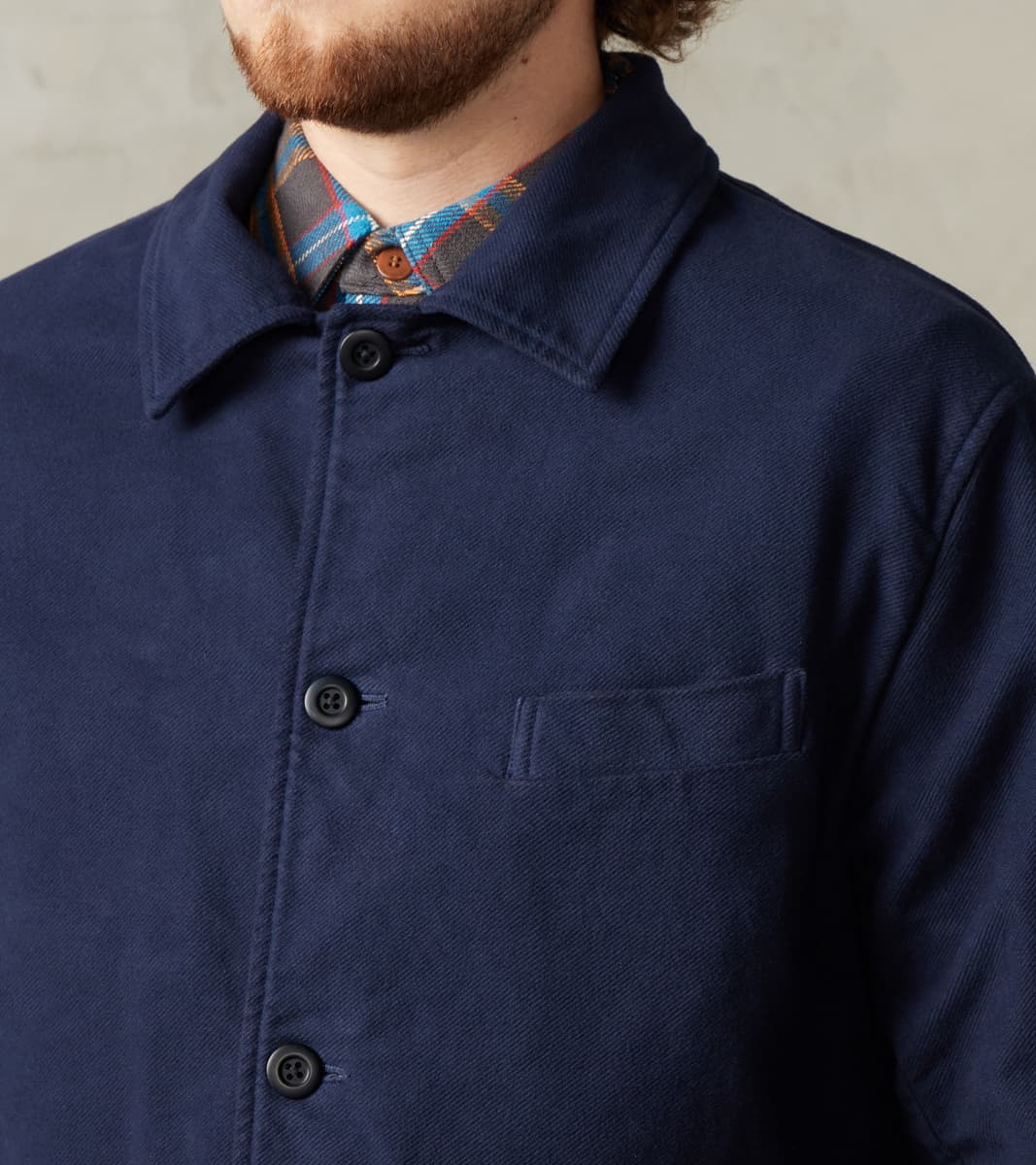 Point Collar Jacket - Garment Dye Cotton Moleskin - Navy