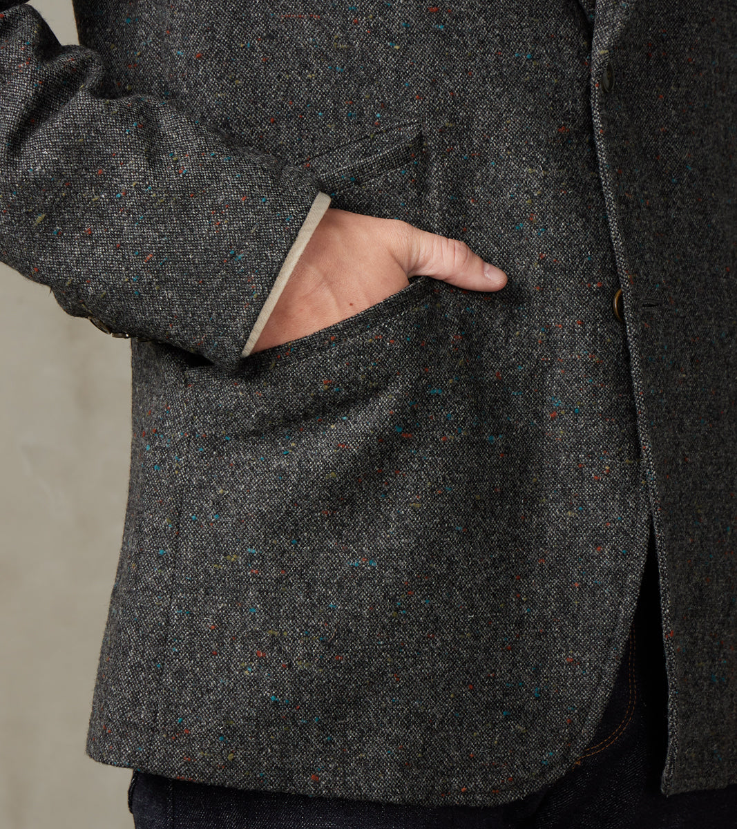 Single Breasted 2-Button Jacket - Neps Virgin Wool Tweed Cloth - Gray