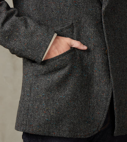 Single Breasted 2-Button Jacket - Neps Virgin Wool Tweed Cloth - Gray