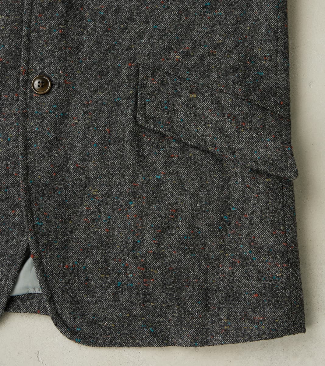 Single Breasted 2-Button Jacket - Neps Virgin Wool Tweed Cloth - Gray