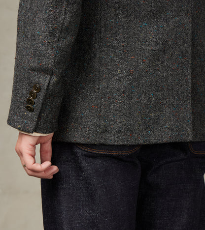 Single Breasted 2-Button Jacket - Neps Virgin Wool Tweed Cloth - Gray