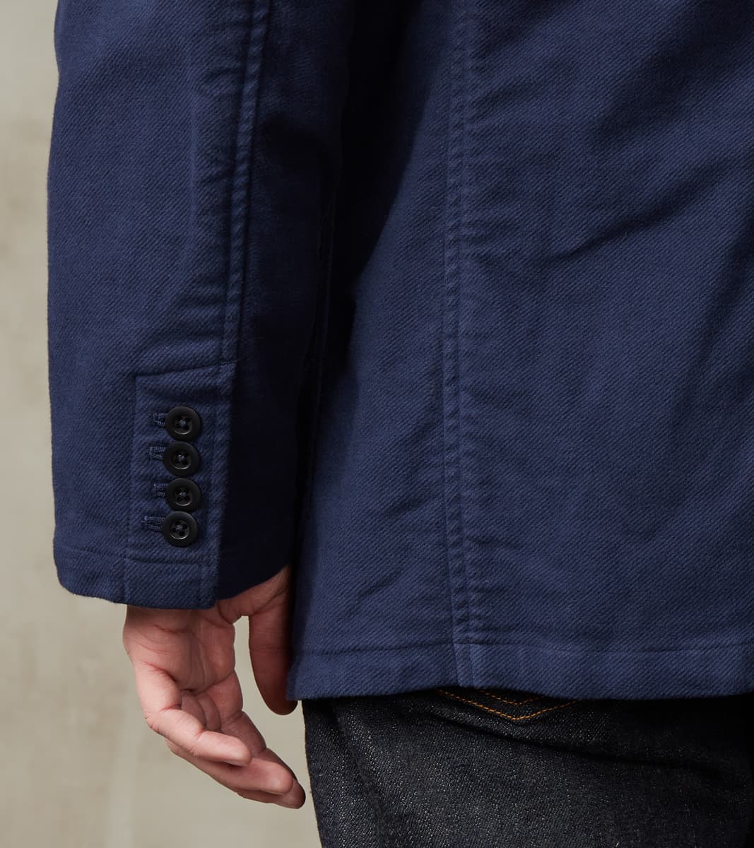 Point Collar Jacket - Garment Dye Cotton Moleskin - Navy