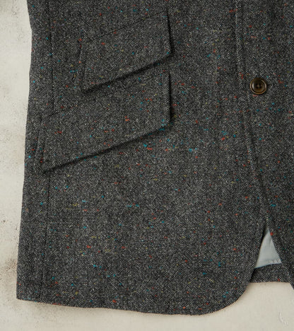 Single Breasted 2-Button Jacket - Neps Virgin Wool Tweed Cloth - Gray