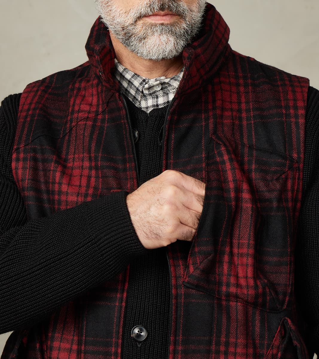 Messenger Vest - Buffalo Plaid Wool - Red
