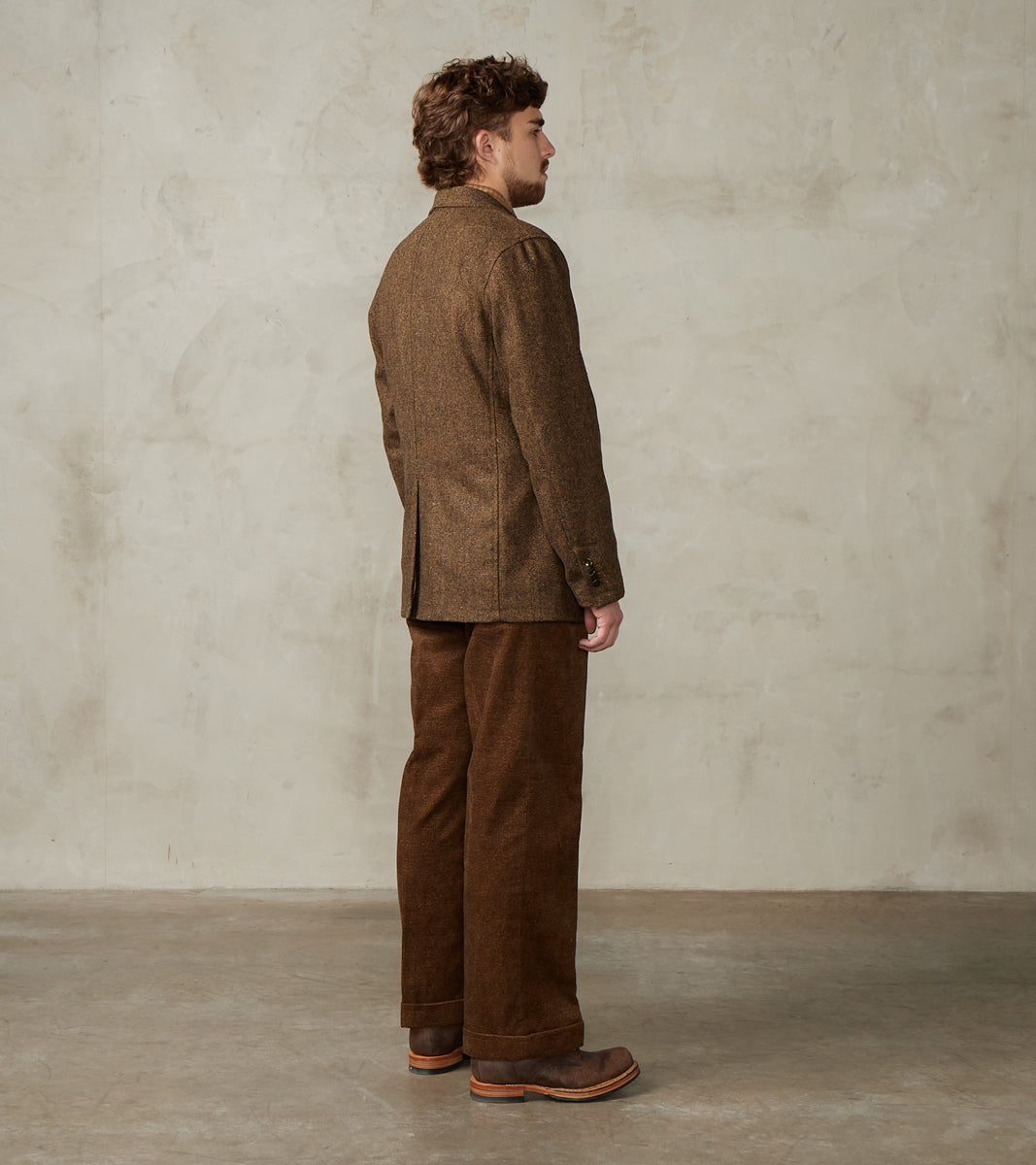 Single Breasted 2-Button Jacket - Neps Virgin Wool Tweed Cloth - Khaki