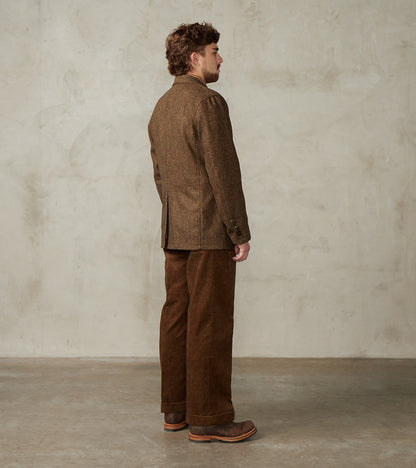 Single Breasted 2-Button Jacket - Neps Virgin Wool Tweed Cloth - Khaki