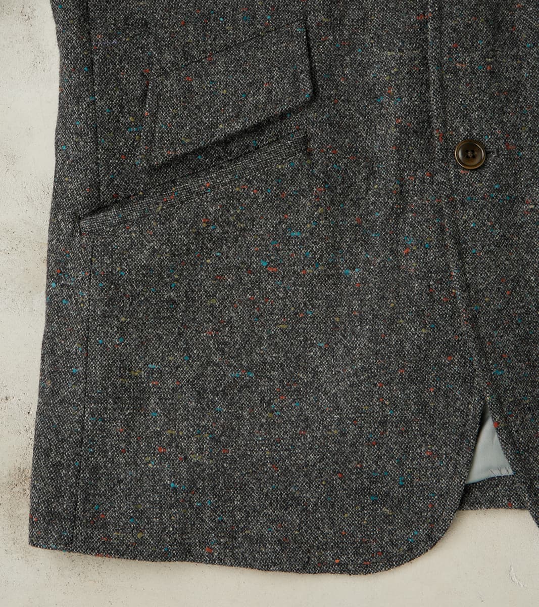 Single Breasted 2-Button Jacket - Neps Virgin Wool Tweed Cloth - Gray