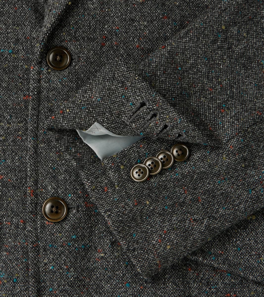 Single Breasted 2-Button Jacket - Neps Virgin Wool Tweed Cloth - Gray