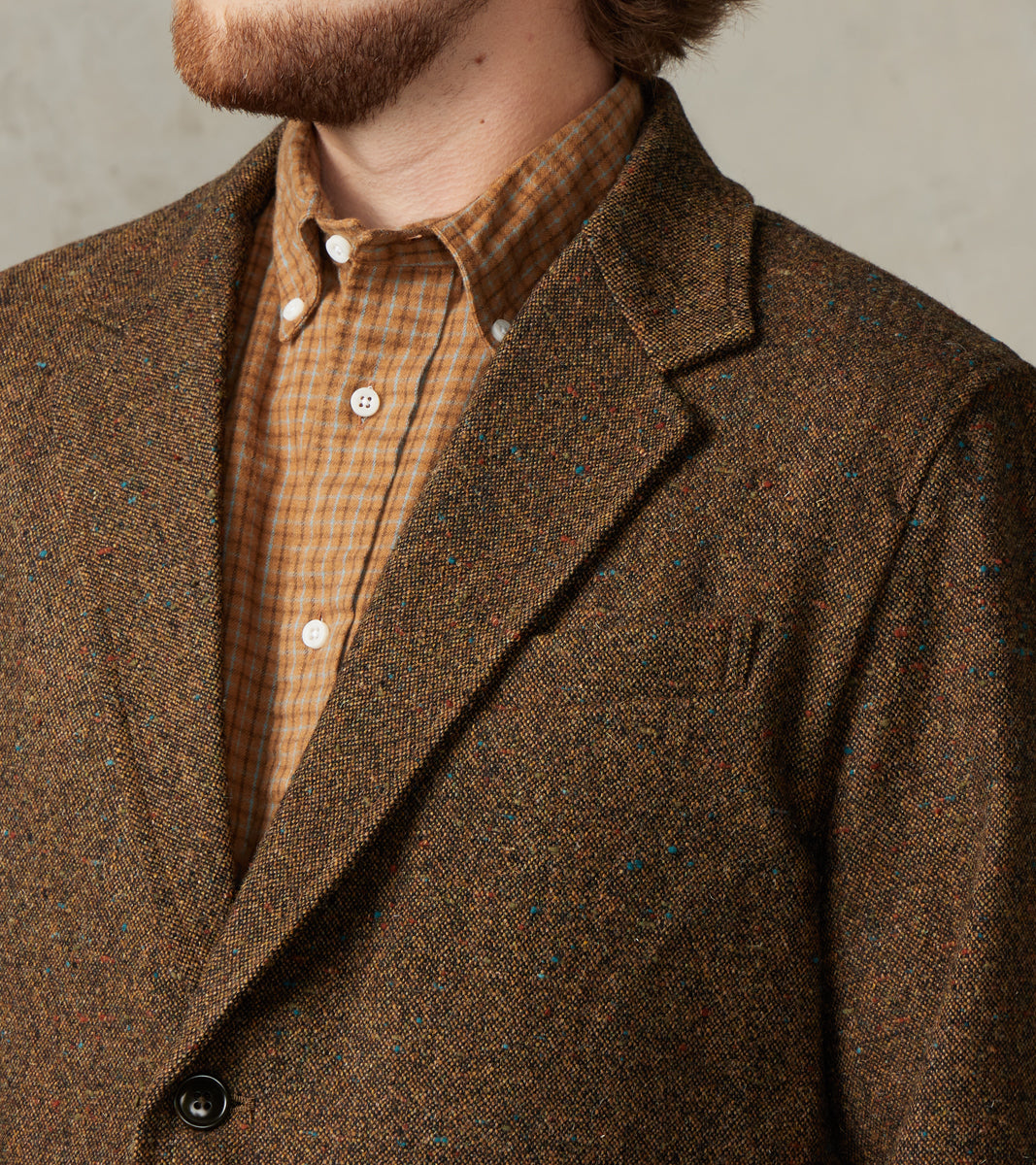 Single Breasted 2-Button Jacket - Neps Virgin Wool Tweed Cloth - Khaki