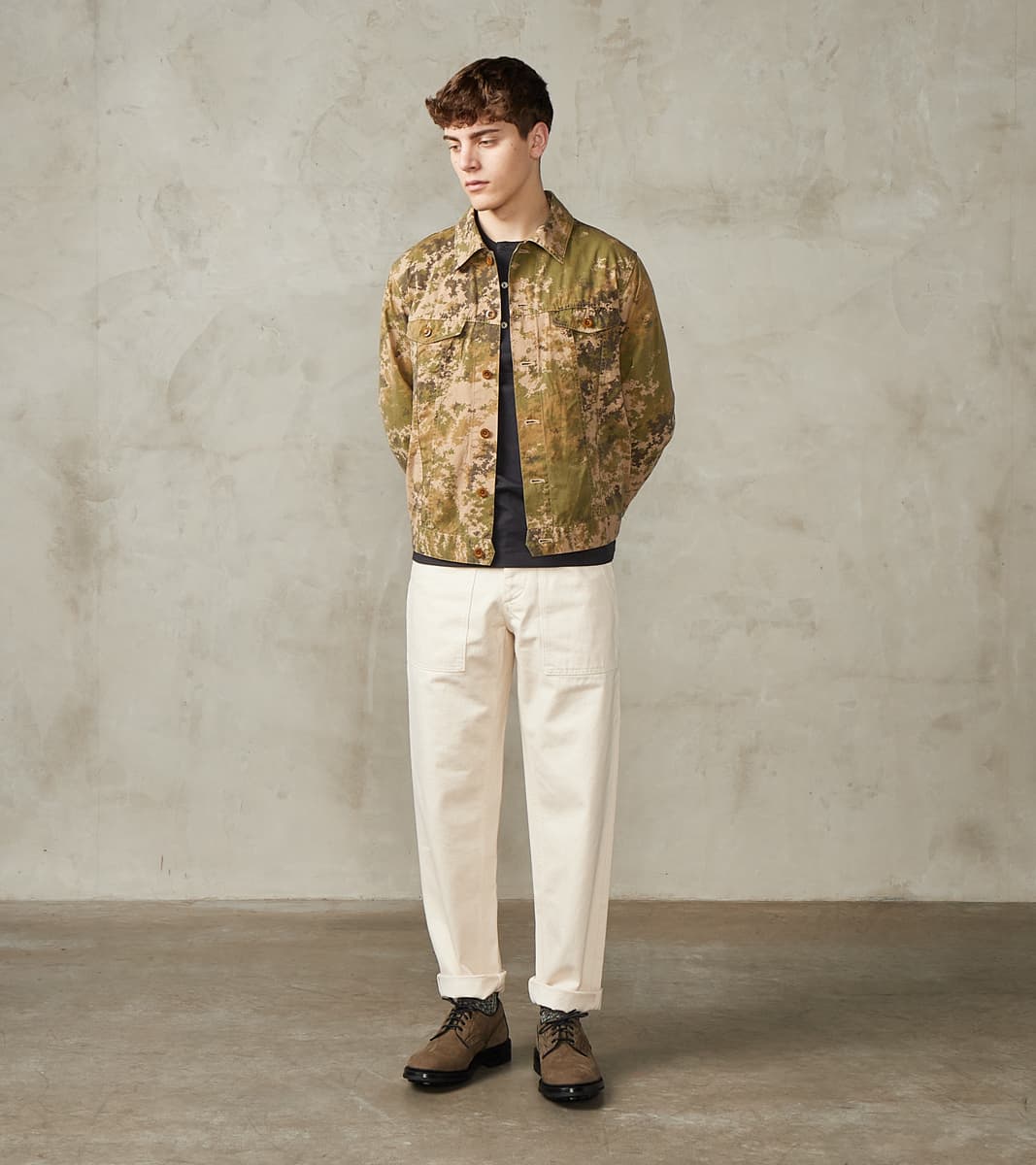 ts(s) Trucker Jacket - Camo Garment Dye Cotton Cloth - Beige