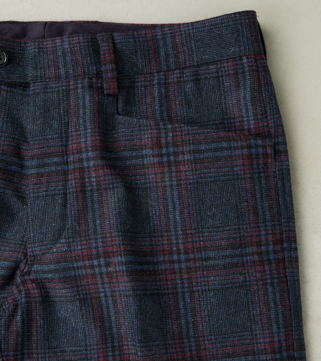 L-Pocket Pant - Glen Plaid Wool Blend Cloth - Navy