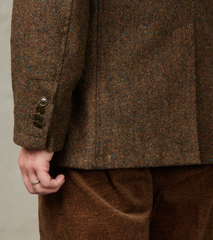 Single Breasted 2-Button Jacket - Neps Virgin Wool Tweed Cloth - Khaki