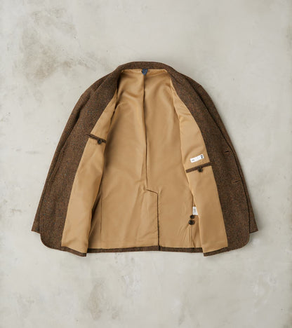 Single Breasted 2-Button Jacket - Neps Virgin Wool Tweed Cloth - Khaki