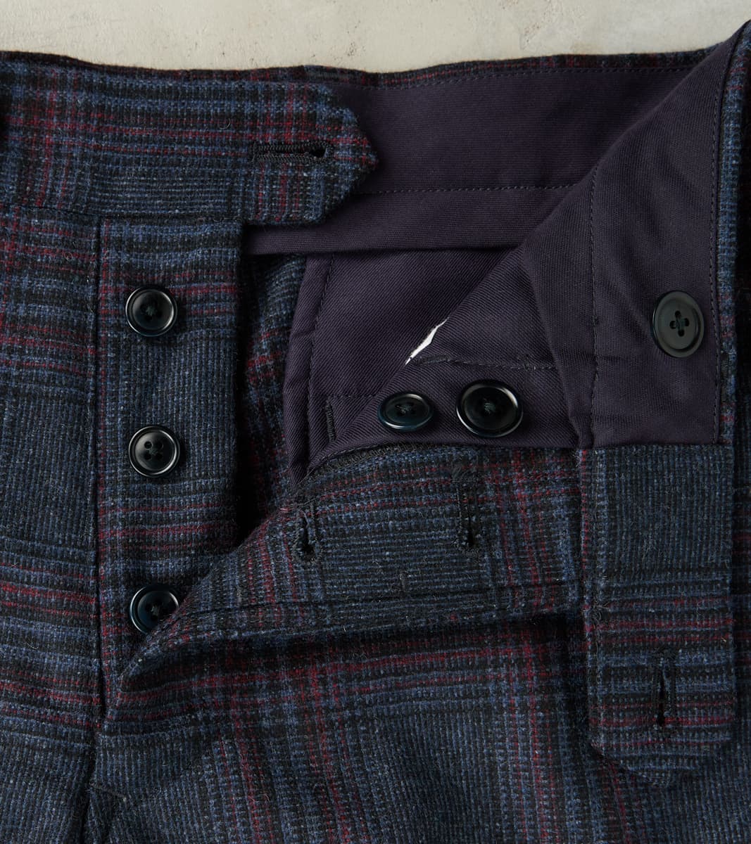 L-Pocket Pant - Glen Plaid Wool Blend Cloth - Navy