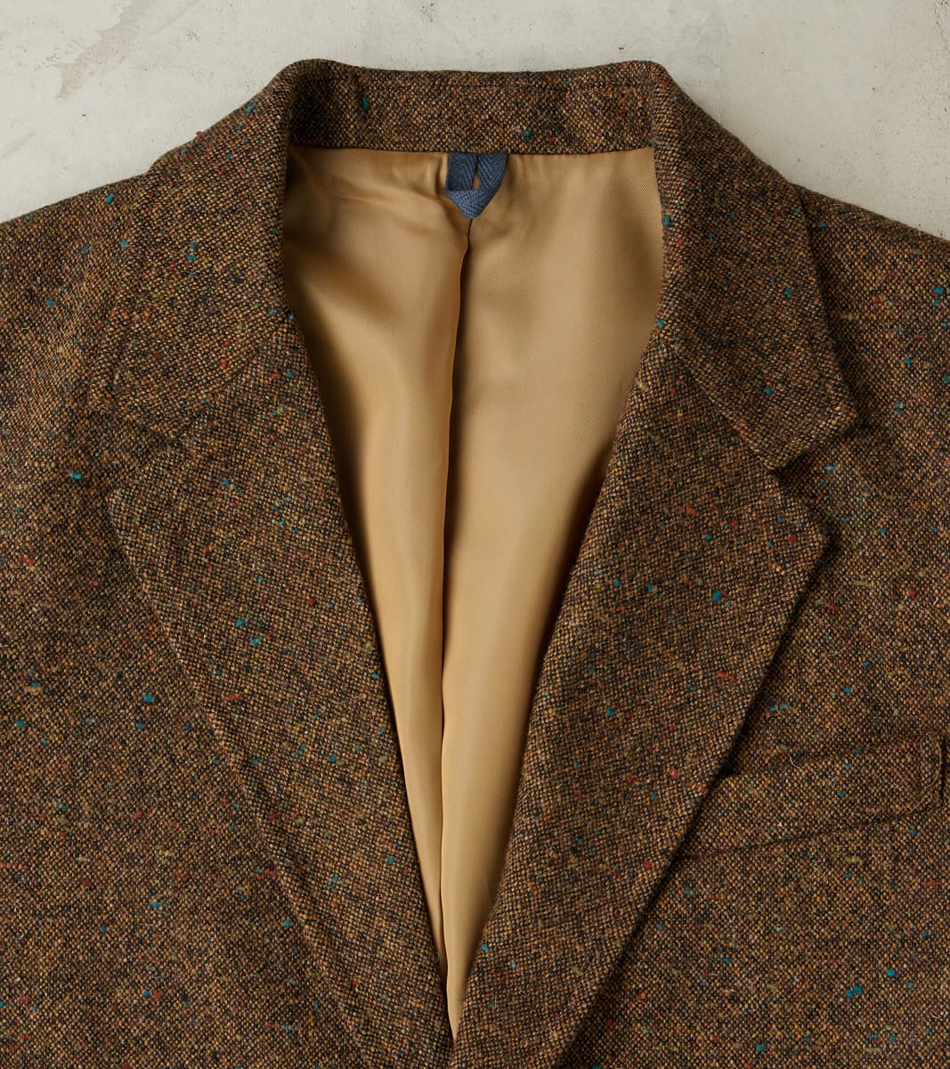 Single Breasted 2-Button Jacket - Neps Virgin Wool Tweed Cloth - Khaki
