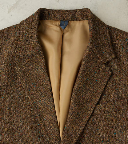 Single Breasted 2-Button Jacket - Neps Virgin Wool Tweed Cloth - Khaki