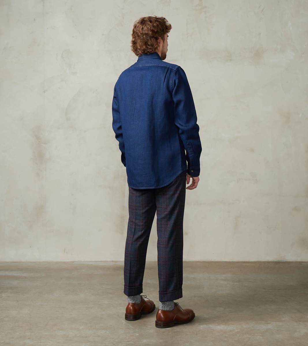 L-Pocket Pant - Glen Plaid Wool Blend Cloth - Navy