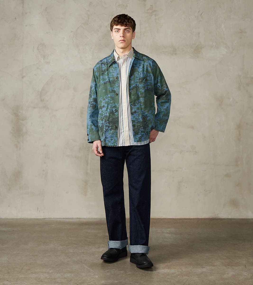 ts(s) Cover All Jacket - Camo Garment Dye Cotton Cloth - Blue