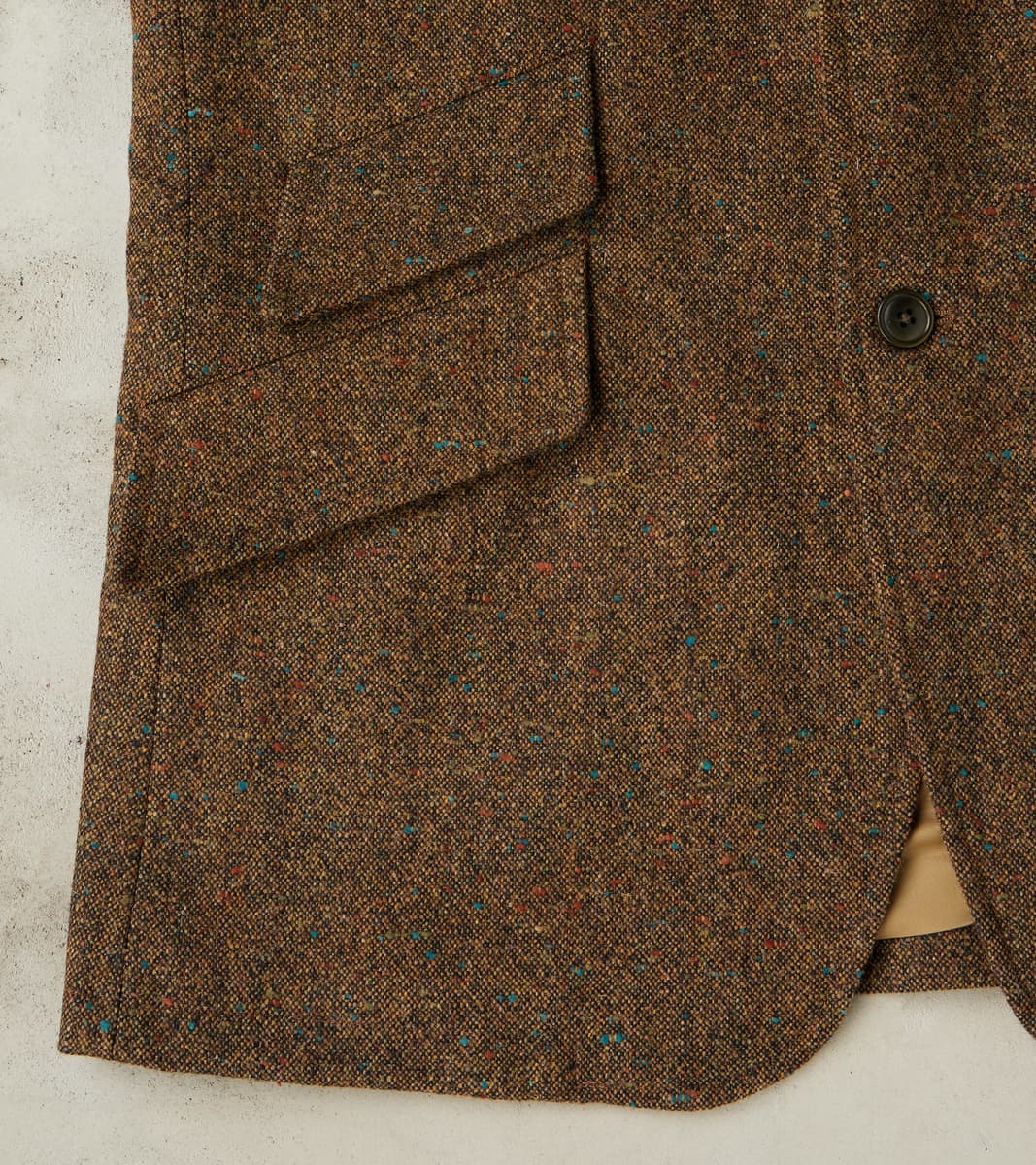 Single Breasted 2-Button Jacket - Neps Virgin Wool Tweed Cloth - Khaki