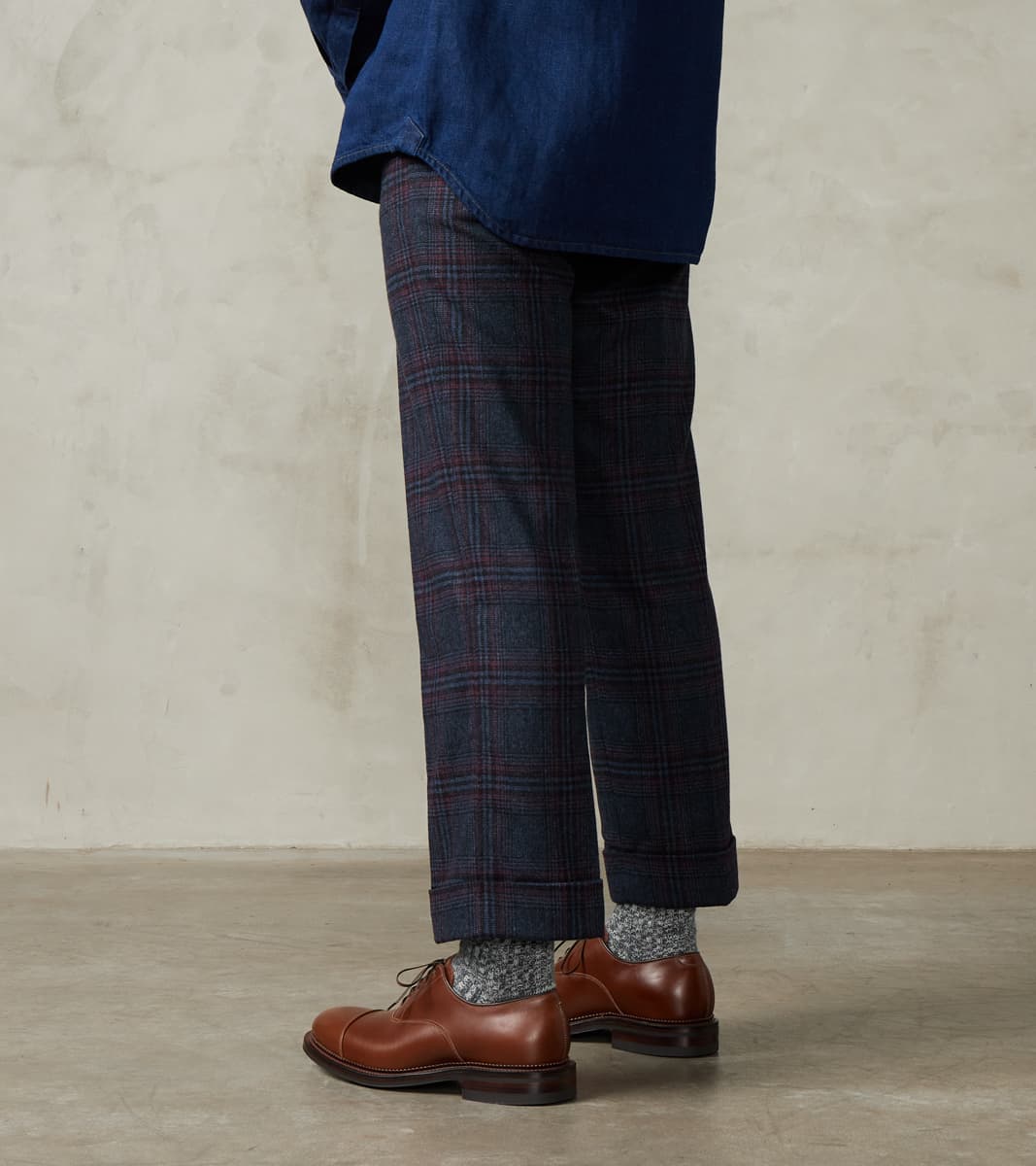 L-Pocket Pant - Glen Plaid Wool Blend Cloth - Navy