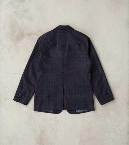 Single Breasted 2-Button Jacket - Glen Plaid Wool Blend Cloth - Navy