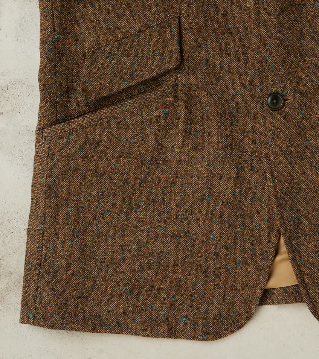 Single Breasted 2-Button Jacket - Neps Virgin Wool Tweed Cloth - Khaki