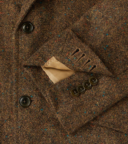 Single Breasted 2-Button Jacket - Neps Virgin Wool Tweed Cloth - Khaki