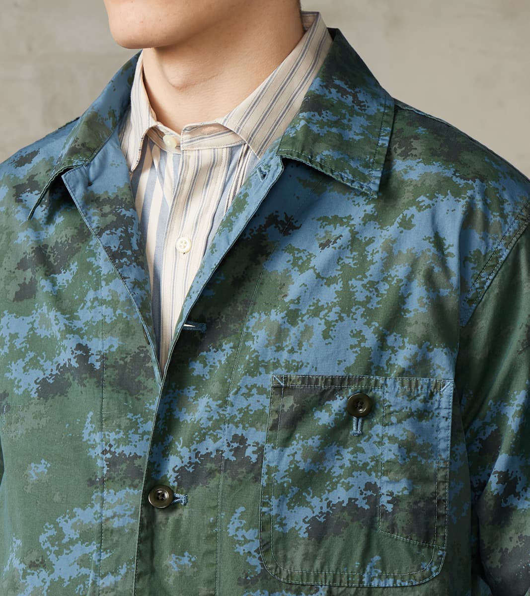 ts(s) Cover All Jacket - Camo Garment Dye Cotton Cloth - Blue