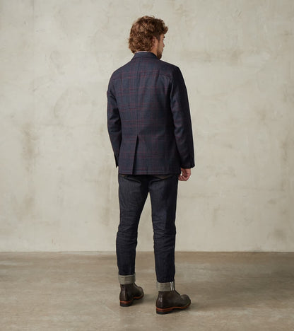 Single Breasted 2-Button Jacket - Glen Plaid Wool Blend Cloth - Navy