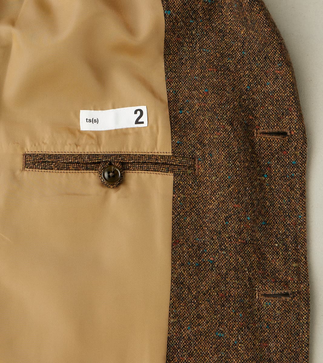 Single Breasted 2-Button Jacket - Neps Virgin Wool Tweed Cloth - Khaki