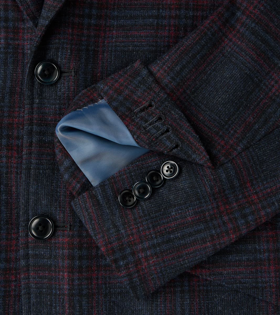 Single Breasted 2-Button Jacket - Glen Plaid Wool Blend Cloth - Navy