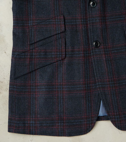 Single Breasted 2-Button Jacket - Glen Plaid Wool Blend Cloth - Navy