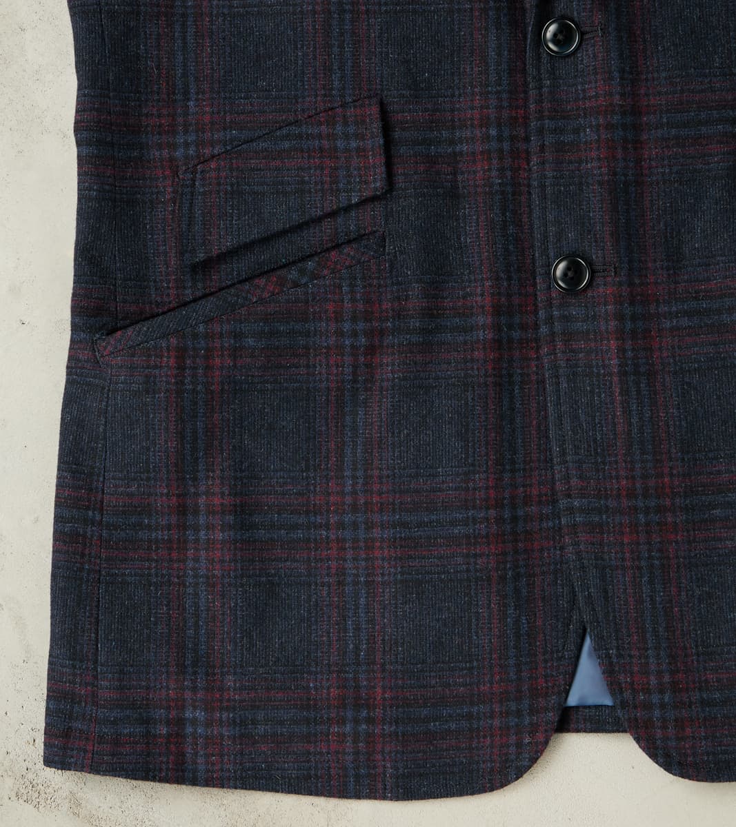 Single Breasted 2-Button Jacket - Glen Plaid Wool Blend Cloth - Navy