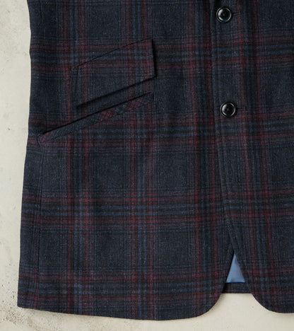 Single Breasted 2-Button Jacket - Glen Plaid Wool Blend Cloth - Navy