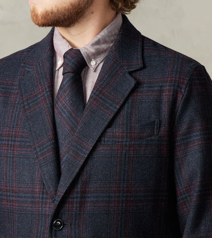 Single Breasted 2-Button Jacket - Glen Plaid Wool Blend Cloth - Navy