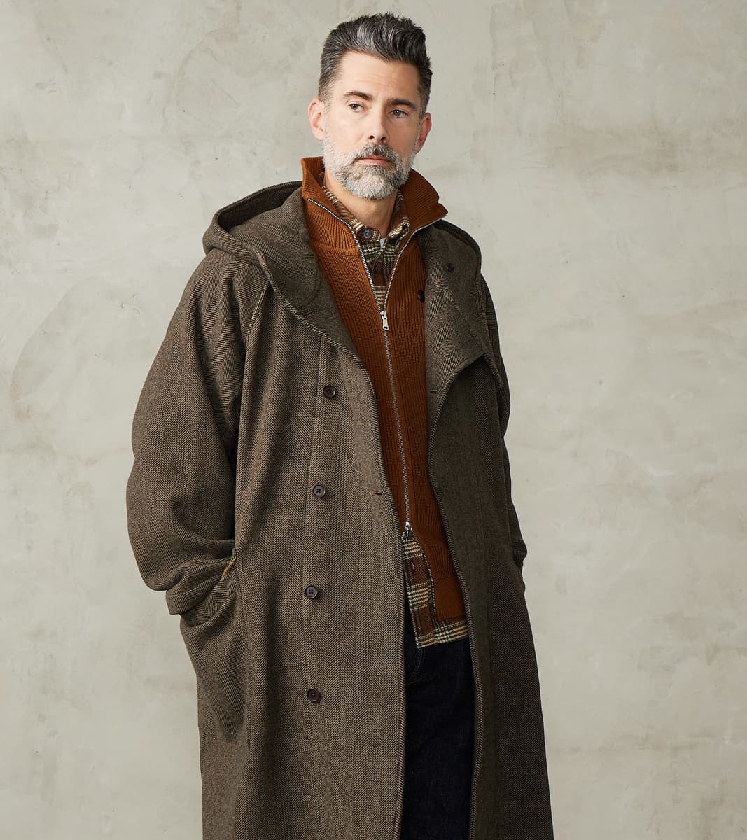 ts(s) Easy Coat - Herringbone Wool Double Cloth - Brown