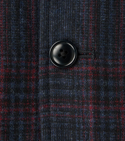 Single Breasted 2-Button Jacket - Glen Plaid Wool Blend Cloth - Navy