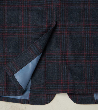 Single Breasted 2-Button Jacket - Glen Plaid Wool Blend Cloth - Navy