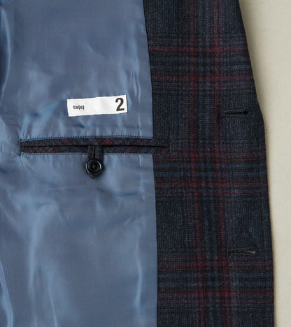 Single Breasted 2-Button Jacket - Glen Plaid Wool Blend Cloth - Navy